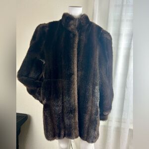 London Fog Dark Brown with Black Faux Fur Coat